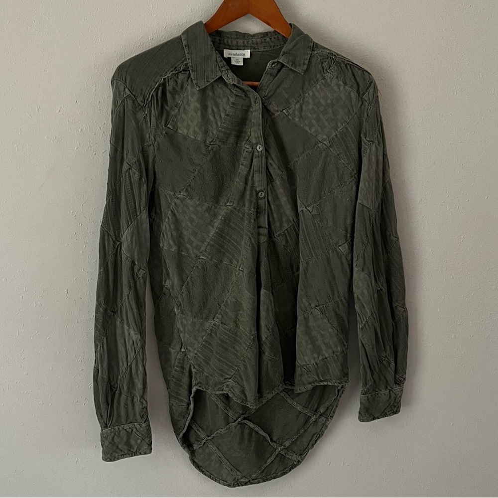 Sundance Green Patchwork Texture Half Button Coll… - image 3